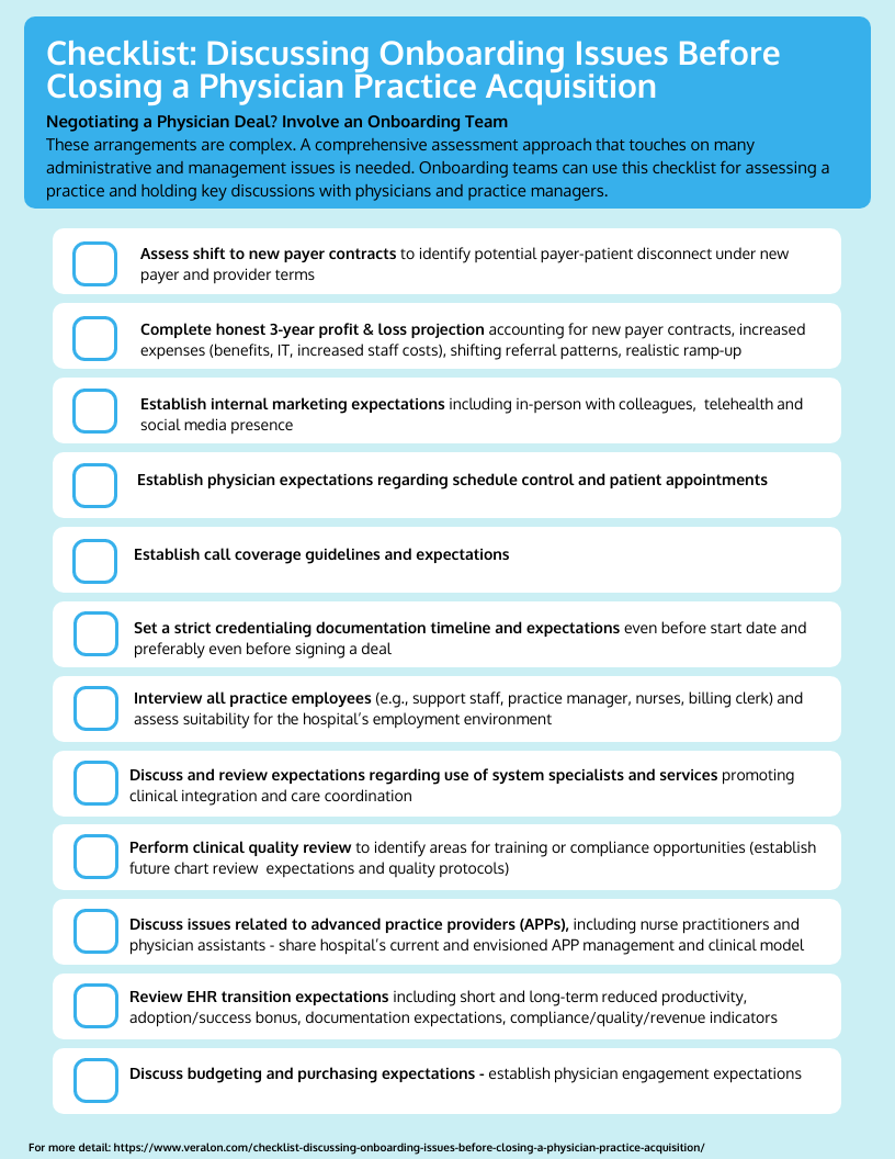 Veralon Checklist Discussing Onboarding Issues Before Closing a